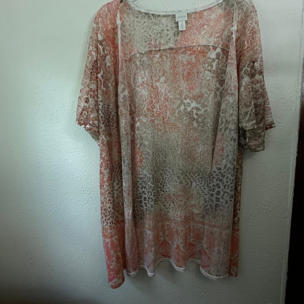 Chico's Size 3 Woman's XL Paisley Animal Print Lightweight Lace Cardigan